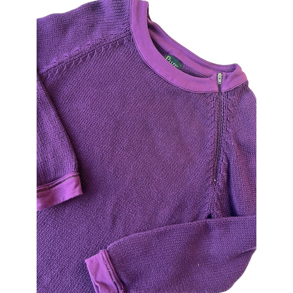 Pure‎ HandKnit Women's Purple Asymmetrical Zip Neck Sweater 100% cotton Small s